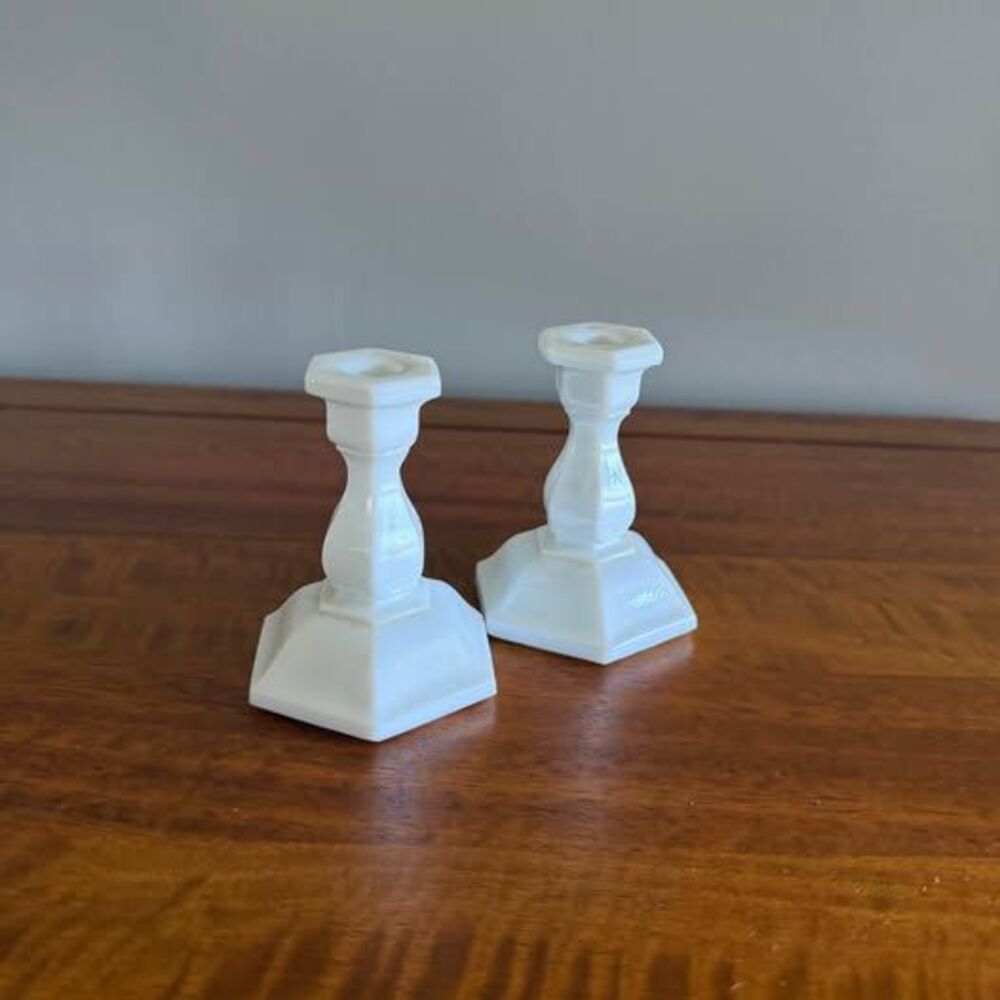 Vintage Indiana Milk Glass Miniature Candle Holders - set of 2